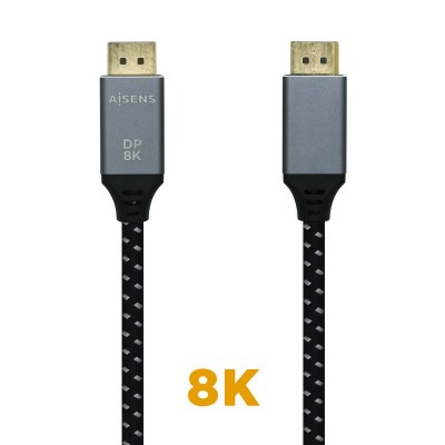 AISENS Cable Displayport V1.4 8k@60hz, DPM-DPM, GrisNegro, 1.0m
