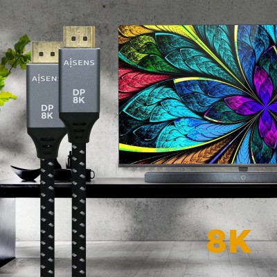 AISENS Cable Displayport V1.4 8k@60hz, DPM-DPM, GrisNegro, 1.0m