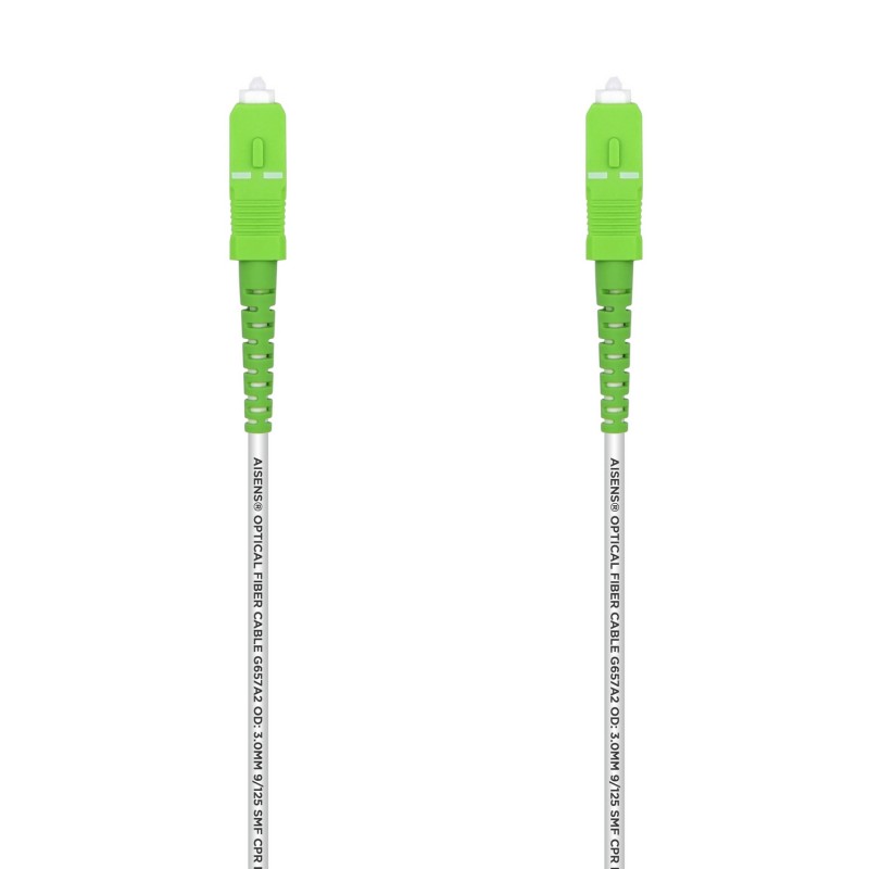 AISENS Cable Fibra Óptica Latiguillo G657A2 3.0 9125 SMF Simplex CPR DCA LSZH, SCAPC-SCAPC, Blanco, 1.0 m