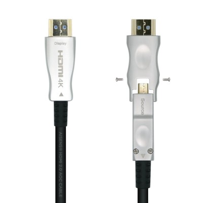 AISENS Cable HDMI V2.0 AOC Desmontable Premium Alta Velocidad  HEC 4k@60Hz 4:4:4 18Gbps, AM-DAM, Negro, 30m