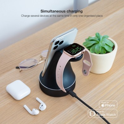 TooQ Base de Carga para Apple Watch y iPhone, Negro