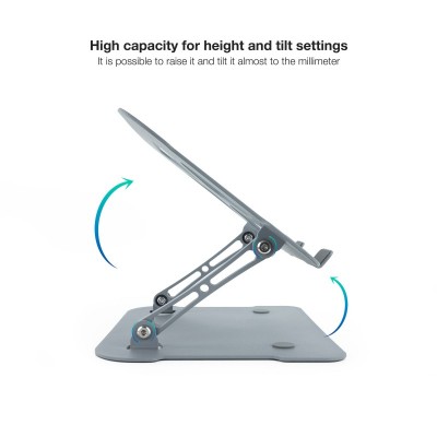 TooQ Soporte Elevador de Aluminio Ajustable Ergonómico para Portátiles, Gris