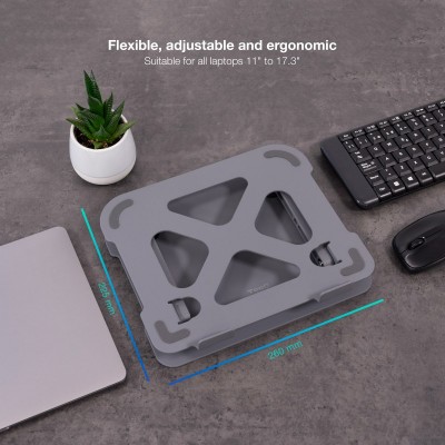 TooQ Soporte Elevador de Aluminio Ajustable Ergonómico para Portátiles, Gris