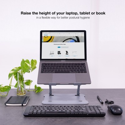 TooQ Soporte Elevador de Aluminio Ajustable Ergonómico para Portátiles, Gris