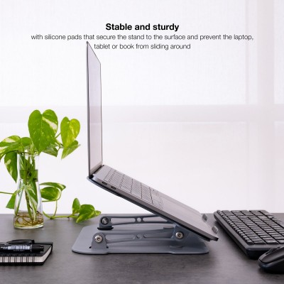 TooQ Soporte Elevador de Aluminio Ajustable Ergonómico para Portátiles, Gris