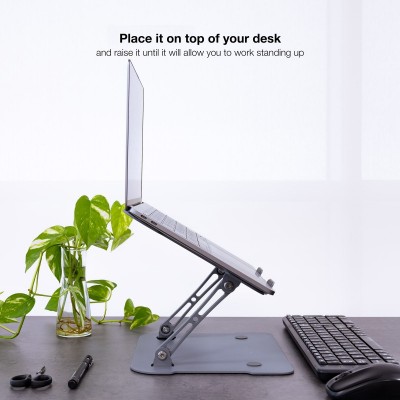 TooQ Soporte Elevador de Aluminio Ajustable Ergonómico para Portátiles, Gris