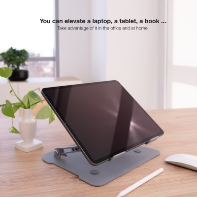TooQ Soporte Elevador de Aluminio Ajustable Ergonómico para Portátiles, Gris