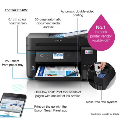 Epson EcoTank Impresora multifunción ET-4850 A4 con depósito de tinta, conexión Wi-Fi