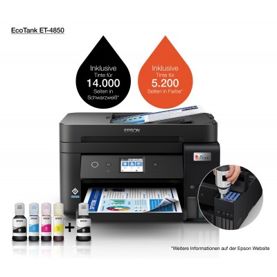 Epson EcoTank Impresora multifunción ET-4850 A4 con depósito de tinta, conexión Wi-Fi