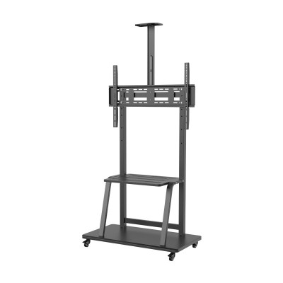 AISENS Soporte de Suelo ECO con Rueda, Bandeja para DVD y Soporte de Cámara para MonitorTV 150Kg de 37-100, Negro