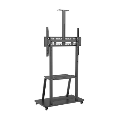 AISENS Soporte de Suelo ECO con Rueda, Bandeja para DVD y Soporte de Cámara para MonitorTV 150Kg de 37-100, Negro