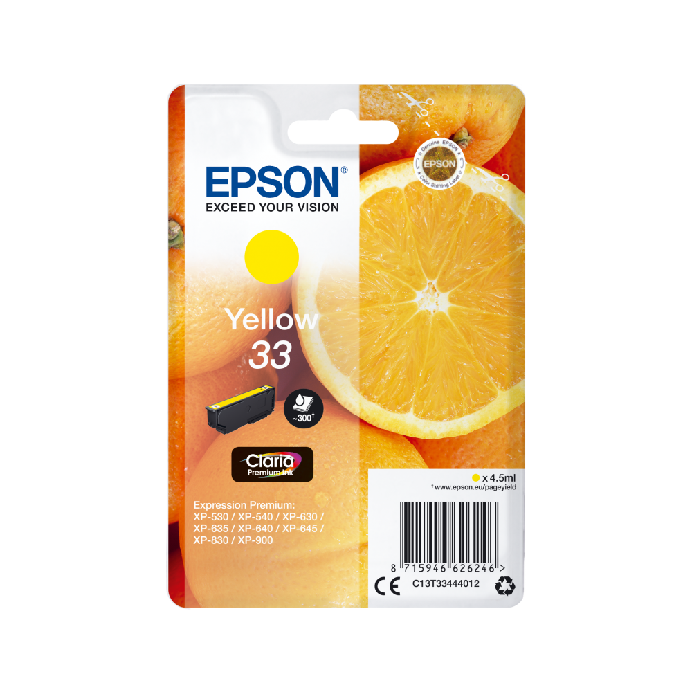 Epson Oranges Singlepack Yellow 33 Claria Premium Ink