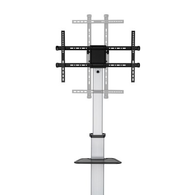 AISENS Floor Stand with Wheel, DVD Tray for MonitorTV 50Kg from 37-86, Black-Silver