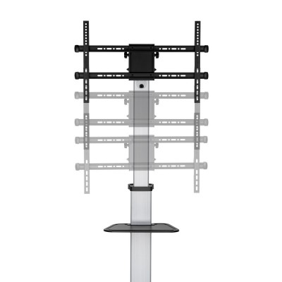 AISENS Floor Stand with Wheel, DVD Tray for MonitorTV 50Kg from 37-86, Black-Silver