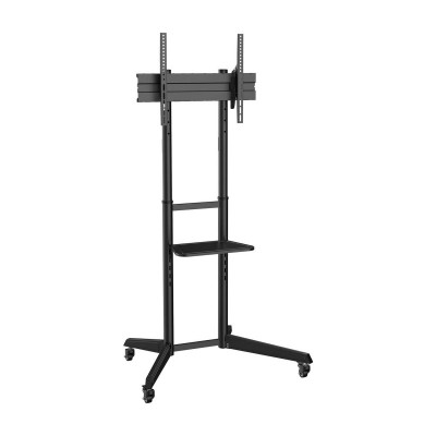 AISENS Soporte de Suelo ECO con Rueda, Bandeja para DVD para MonitorTV 50Kg de 37-70, Negro
