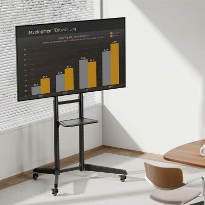 AISENS Soporte de Suelo ECO con Rueda, Bandeja para DVD para MonitorTV 50Kg de 37-70, Negro