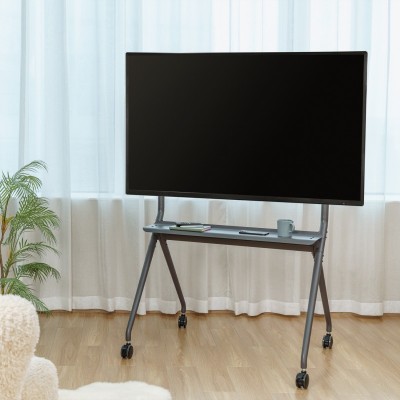 AISENS Soporte De Suelo Pro Con Rueda, 1 Bandeja Para Pantalla InteractivaTV 120kg De 50-86, Negro