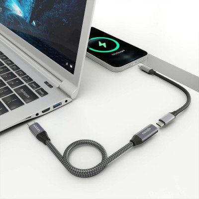 AISENS Cable USB 3.2 Gen2x2 Aluminio 20Gbps 8K@30Hz 5A 100W, Tipo USB-CM-USB-CH, Gris, 0.5 m