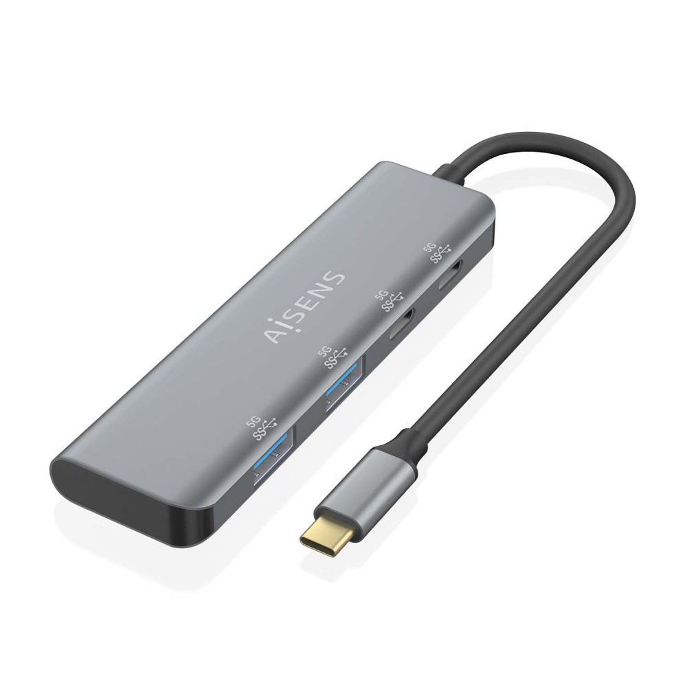 AISENS Hub USB 3.2 Gen1 5G USB-C, USB-CM-2xUSB-CH-2xUSB-AH, Gris, 15 cm