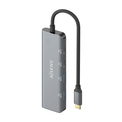 AISENS Hub USB 3.2 Gen1 5G USB-C, USB-CM-2xUSB-CH-2xUSB-AH, Gris, 15 cm