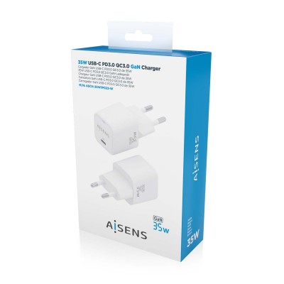 AISENS Cargador GaN 35W, 1xUSB-C PD3.0 QC4.0, Blanco