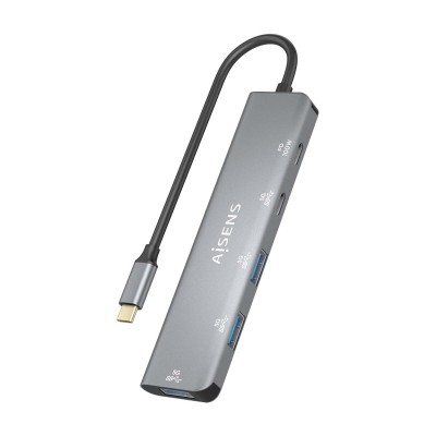 AISENS Hub USB 3.2 Gen1 5G USB-C, USB-CM-1xUSB-C PD100WH-1xUSB-CH-3xUSB-AH, Gris, 15cm