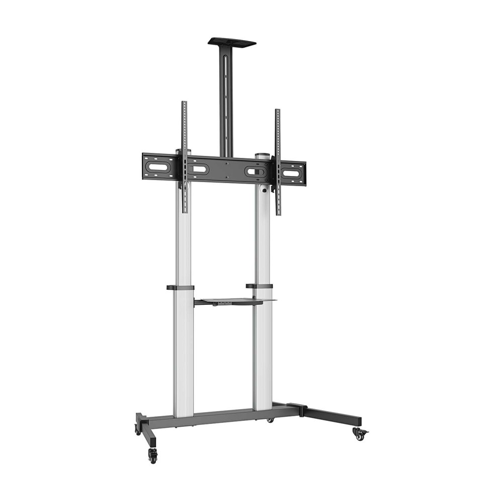 AISENS Soporte de suelo PRO con ruedas, bandeja para DVD y soporte de cámara para MonitorTV 100Kg de 60-100, Negro-Plata