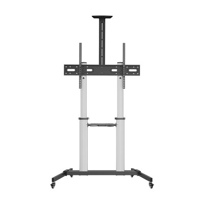 AISENS Soporte de suelo PRO con ruedas, bandeja para DVD y soporte de cámara para MonitorTV 100Kg de 60-100, Negro-Plata