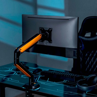 AISENS Soporte de Mesa RGB Gaming contrapeso giratorio e inclinable para MonitorTV 9Kg (3 Pivotes, 1 Brazo) de 17-32, Negro-Nar