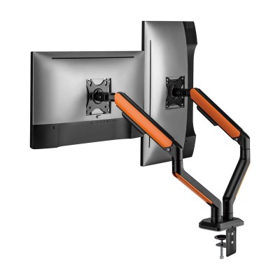 AISENS Soporte de Mesa RGB Gaming contrapeso giratorio e inclinable para MonitorTV 9Kg (3 Pivotes, 2 Brazos) de 17-32, Negro-Na