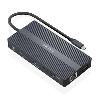 AISENS USB-C Dock 12 En 1, USB-C a 2xHDMI, 1xDisplayport, 1xRJ45