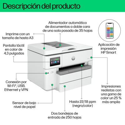 HP OfficeJet Pro Impresora multifunción 9730e de formato ancho