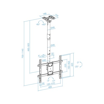 TooQ Soporte de Techo para Pantallas 43"-86", Negro