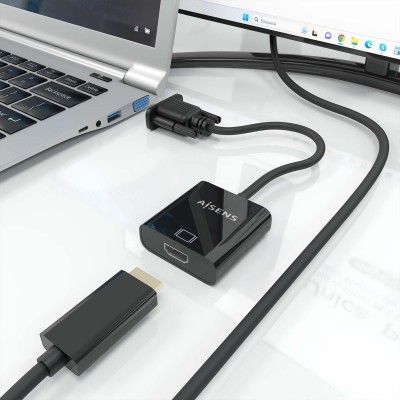 AISENS Cable conversor SVGA+Audio a HDMI, SVGAM+Jack 3.5H+USB MicroBH-HDMI AH, Negro, 20cm