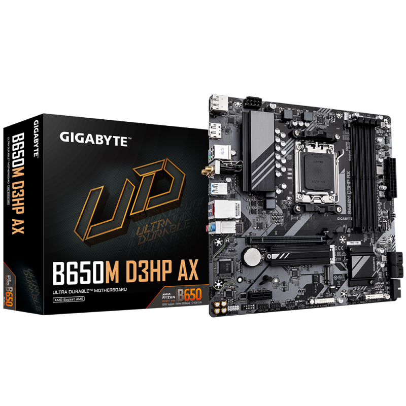 GIGABYTE B650M D3HP AX Placa base - AMD Ryzen serie 9000, VRM de 5+2+2 fases, hasta 7600 MHz DDR5 (OC), 2xPCIe 4.0 M.2, LAN 2,5