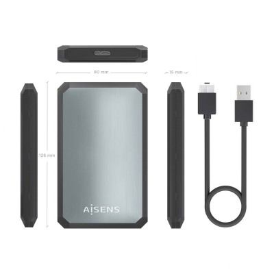 AISENS Caja externa 2.5" ASE-2529B 9.5mm SATA a USB 3.0USB3.1 Gen1, Negro-Gris