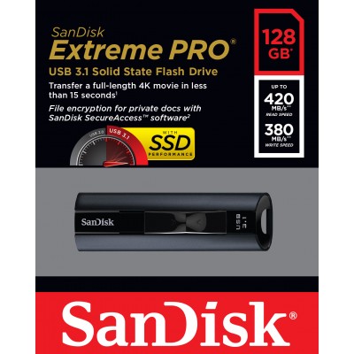 SanDisk Extreme Pro unidad flash USB 128 GB USB tipo A 3.2 Gen 1 (3.1 Gen 1) Negro