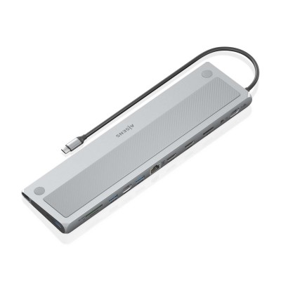 AISENS USB-C Dock 12 en 1, USB-C a 2xHDMI, 1xDisplayPort, 1xRJ45, 3xUSB-A, 1xUSB-C, 1xUSB-C PD, 1xSD, 1xMicro SD, 1xAudio, Gris