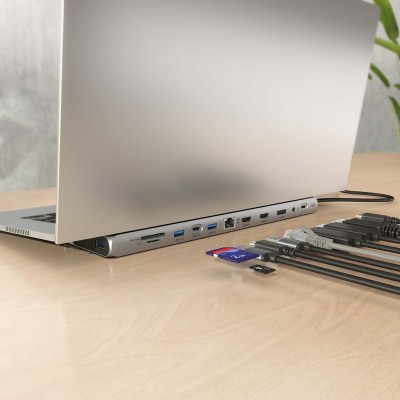 AISENS USB-C Dock 12 en 1, USB-C a 2xHDMI, 1xDisplayPort, 1xRJ45, 3xUSB-A, 1xUSB-C, 1xUSB-C PD, 1xSD, 1xMicro SD, 1xAudio, Gris