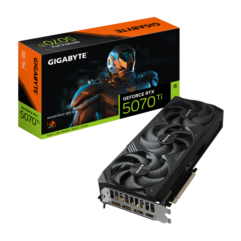 GIGABYTE GeForce RTX 5070 Ti WINDFORCE SFF 16G Tarjeta Gráfica - 16GB GDDR7, 256bit, PCI-E 5.0, 2452 MHz Frecuencia del núcleo,
