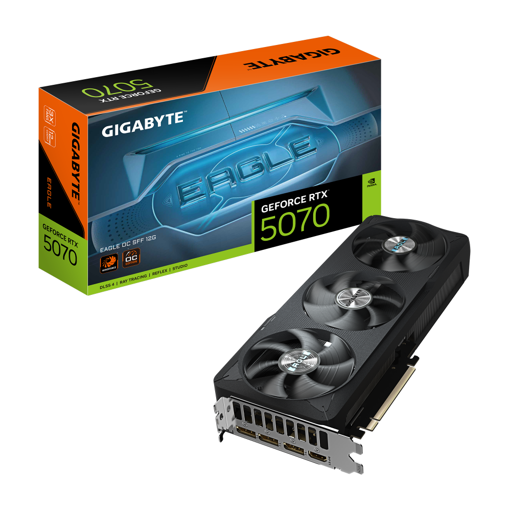 GIGABYTE GeForce RTX 5070 EAGLE OC SFF 12G Tarjeta Gráfica - 12GB GDDR7, 192 bits, PCI-E 5.0, 2587 MHz Core Clock, 3 x DP 2.1a,