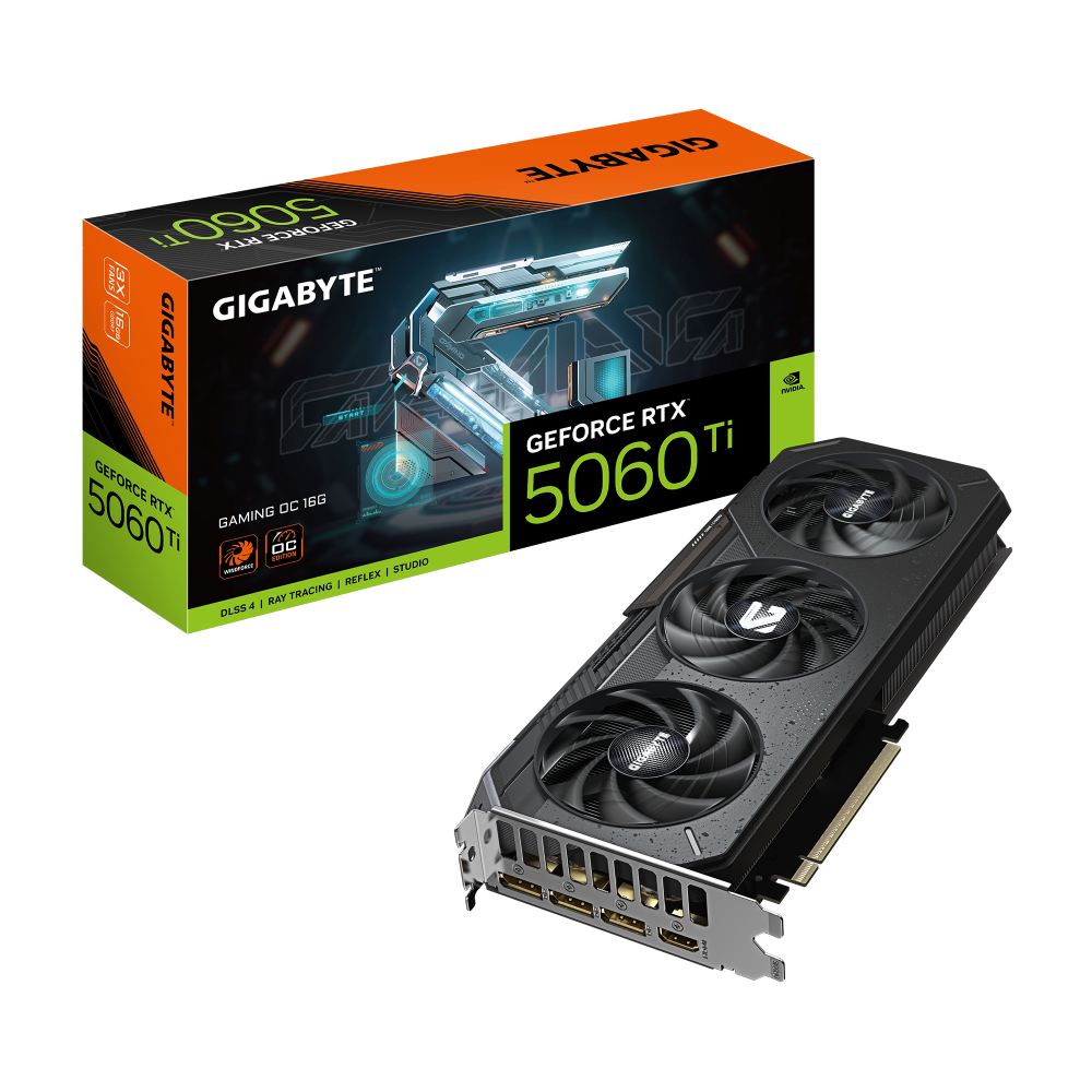 GIGABYTE GeForce RTX 5060 Ti GAMING OC 16G Tarjeta Gráfica – 16 GB GDDR7, 128 bits, PCI-E 5.0, 2647 MHz Frecuencia del núcleo,
