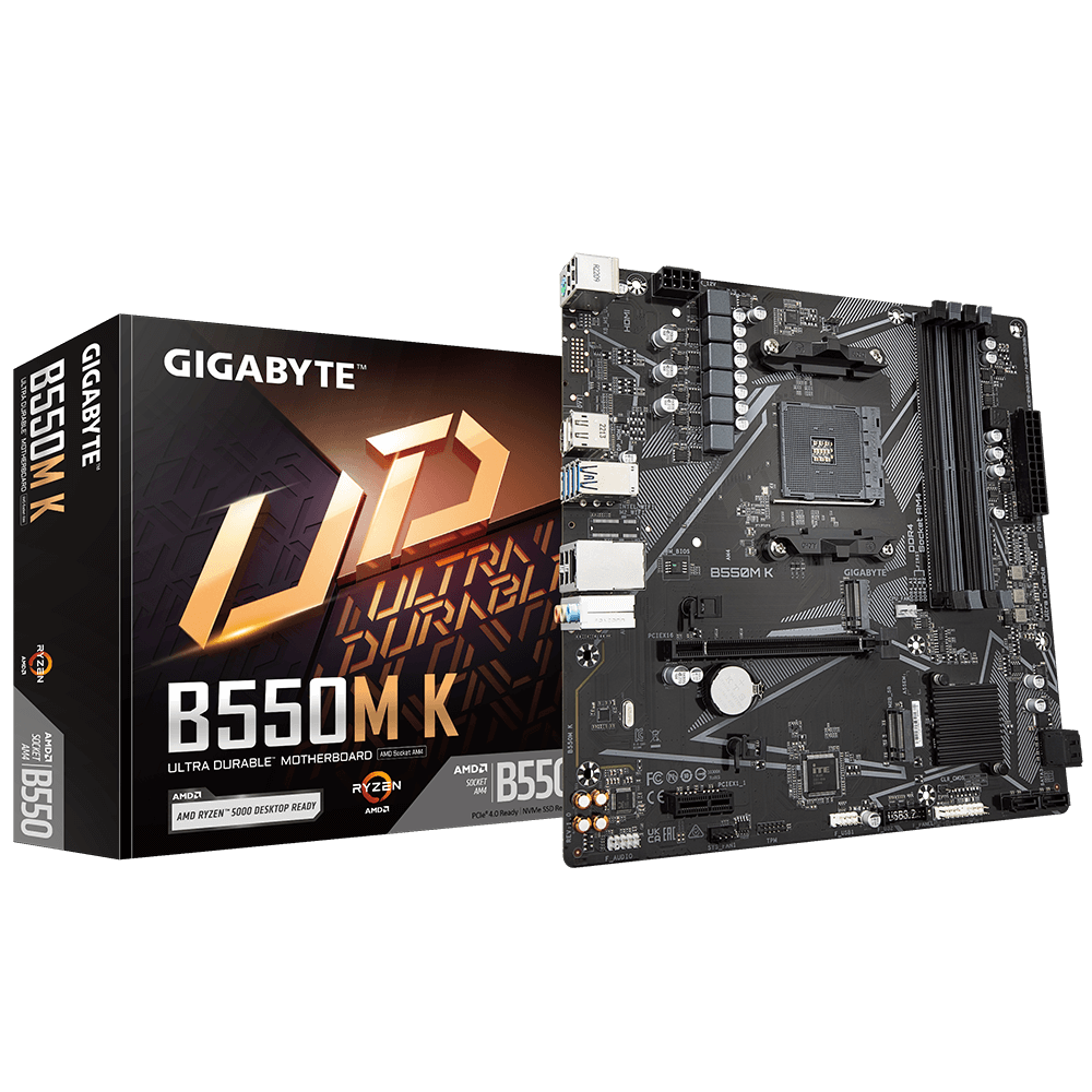 GIGABYTE B550M K Placa base - Procesadores AMD Ryzen 5000, hasta 4733 MHz DDR4, 1xPCIe 4.0 + 1xPCIe 3.0 M.2, LAN 1GbE, USB 3.2