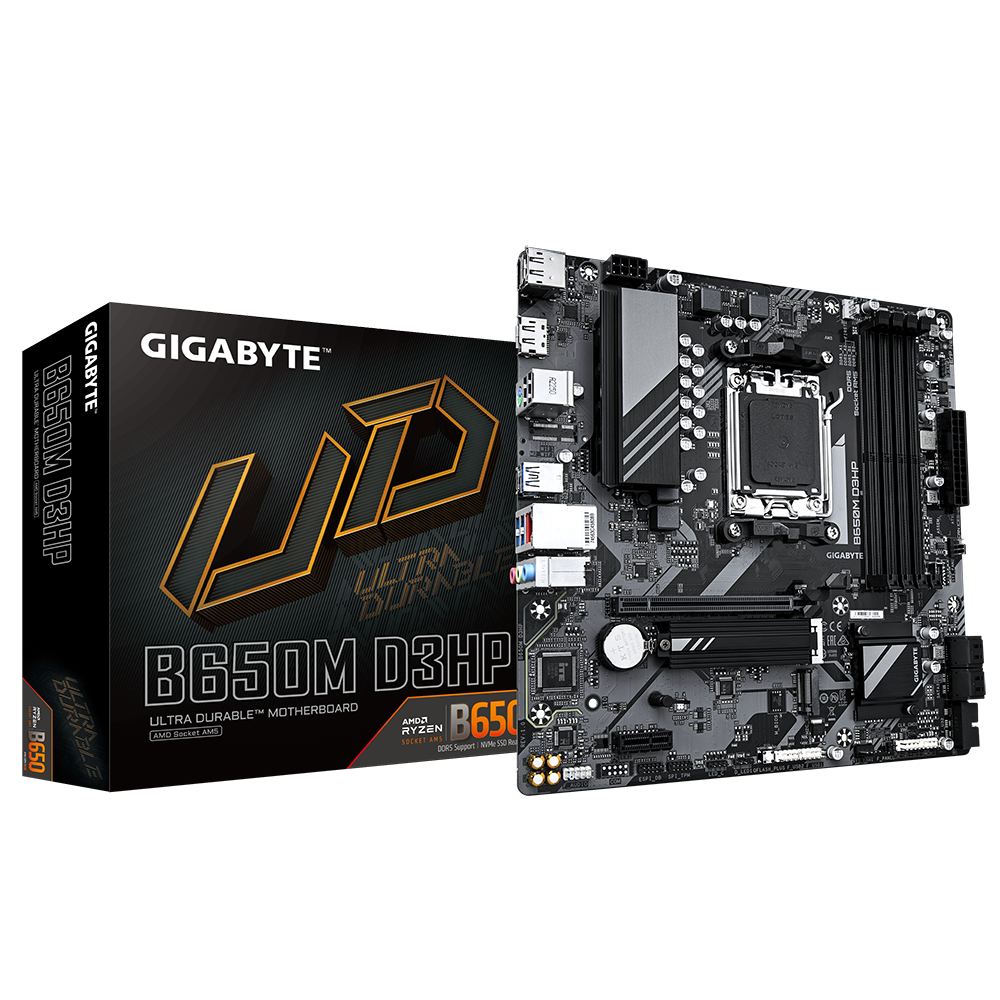 GIGABYTE B650M D3HP Placa base - AMD Ryzen serie 9000, VRM de 5+2+2 fases, hasta 7600 MHz DDR5 (OC), 2xPCIe 4.0 M.2, LAN 2,5 Gb