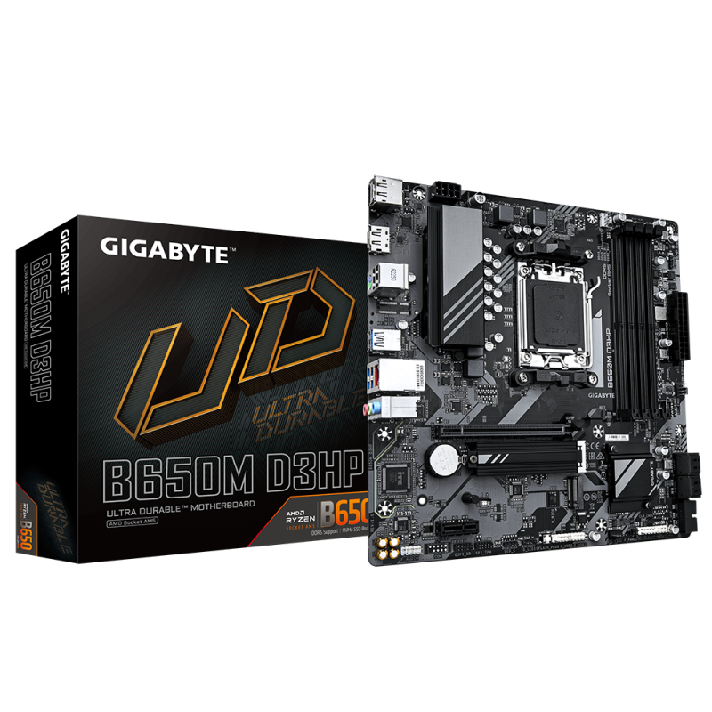 GIGABYTE B650M D3HP Placa base - AMD Ryzen serie 9000, VRM de 5+2+2 fases, hasta 7600 MHz DDR5 (OC), 2xPCIe 4.0 M.2, LAN 2,5 Gb