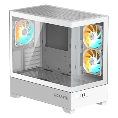 GIGABYTE C201 PANORAMIC ICE Caja para PC – Torre media, m-ATX, compatible con radiador de 360 mm, 3 ventiladores preinstalados,
