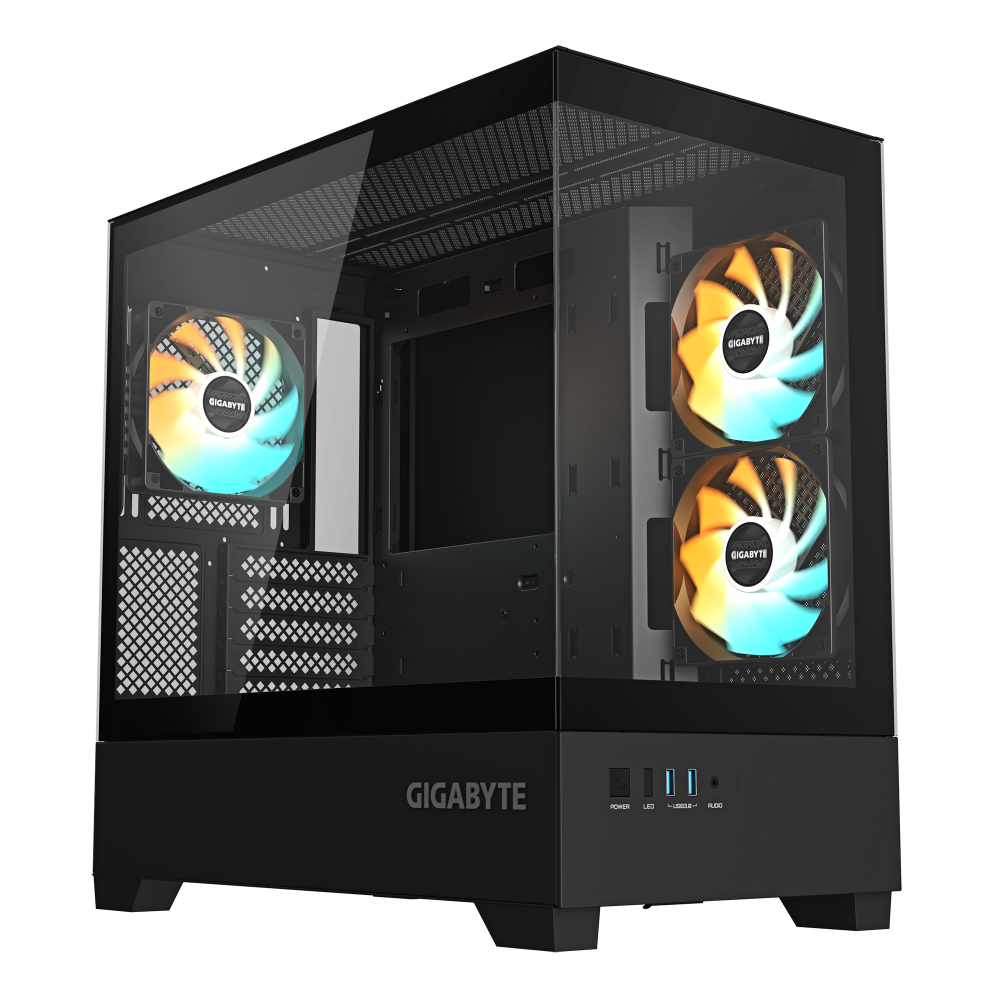 GIGABYTE C201 PANORAMIC Caja de PC – Torre Media, m-ATX, soporte para radiador de 360 mm, 3 ventiladores preinstalados, USB 3.0
