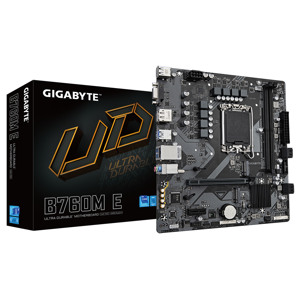 GIGABYTE B760M E Placa base - Compatible con procesadores Intel Core 14ª generación, VRM de 6+1+1 fases, hasta 7200 MHz DDR5 (O