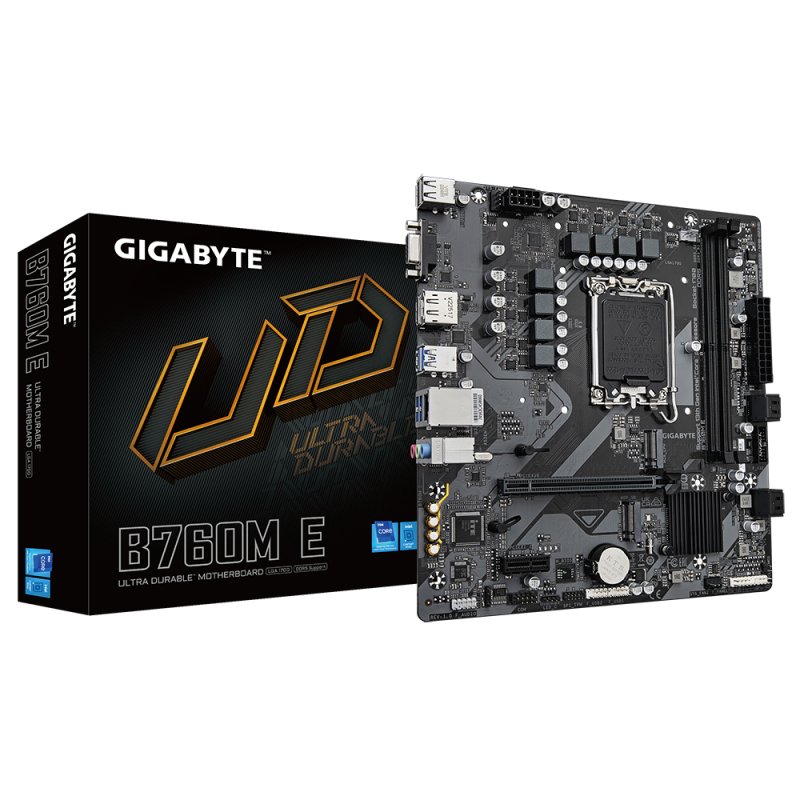 GIGABYTE B760M E Placa base - Compatible con procesadores Intel Core 14ª generación, VRM de 6+1+1 fases, hasta 7200 MHz DDR5 (O