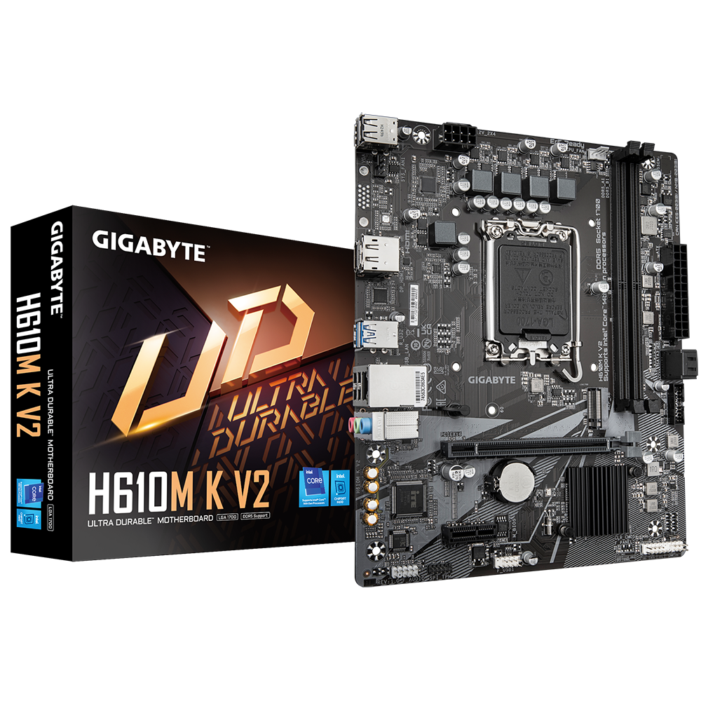 GIGABYTE H610M K V2 Placa base - Procesadores Intel Core 14ª generación, hasta 5600 MHz DDR5, 1xPCIe 3.0 M.2, LAN 1GbE, USB 3.2